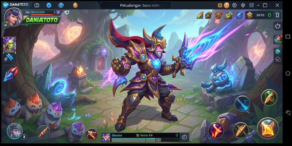 Screenshot gameplay <strong>DANATOTO</strong> menampilkan pertempuran seru antara hero di arena.