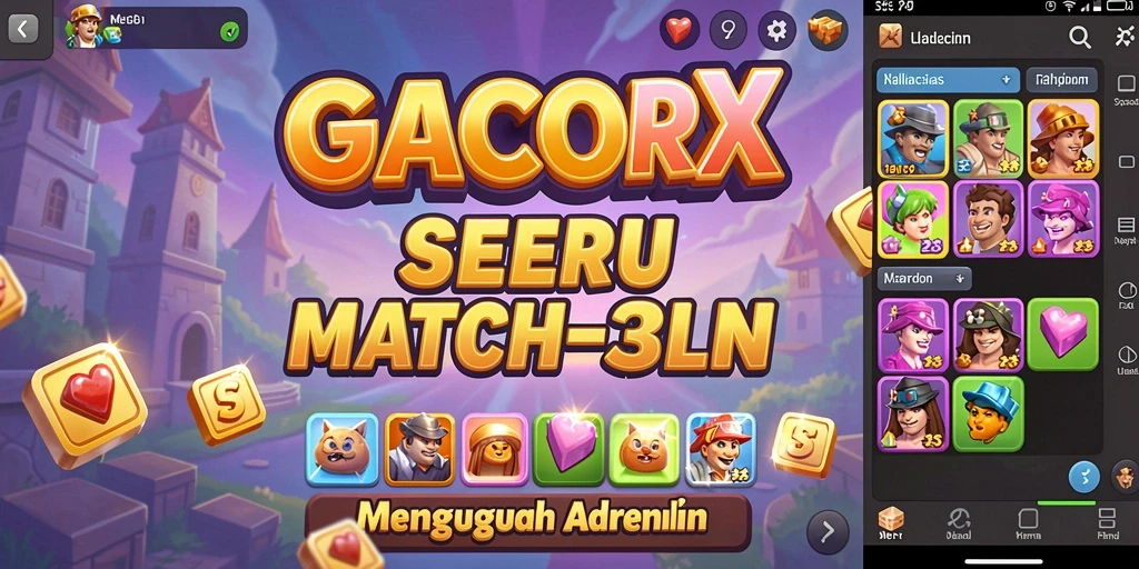 GACORX menampilkan gameplay seru dengan grafis Match-3 yang memukau.