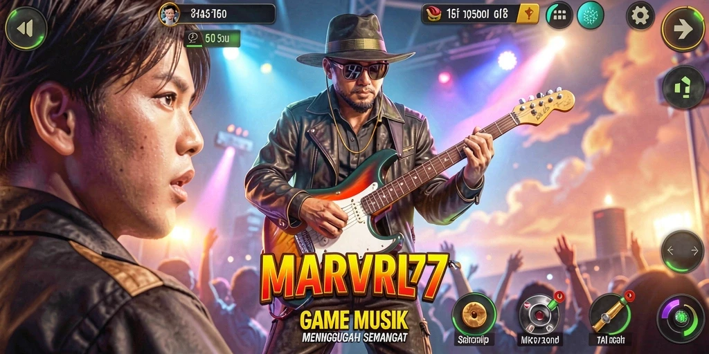Tampilan gameplay yang mengasyikkan dalam MARVRL77 dengan irama musik yang menarik.