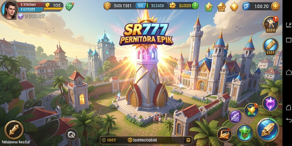 Tampilan gameplay mencolok dari SR777 dalam strategi Tower Defense.