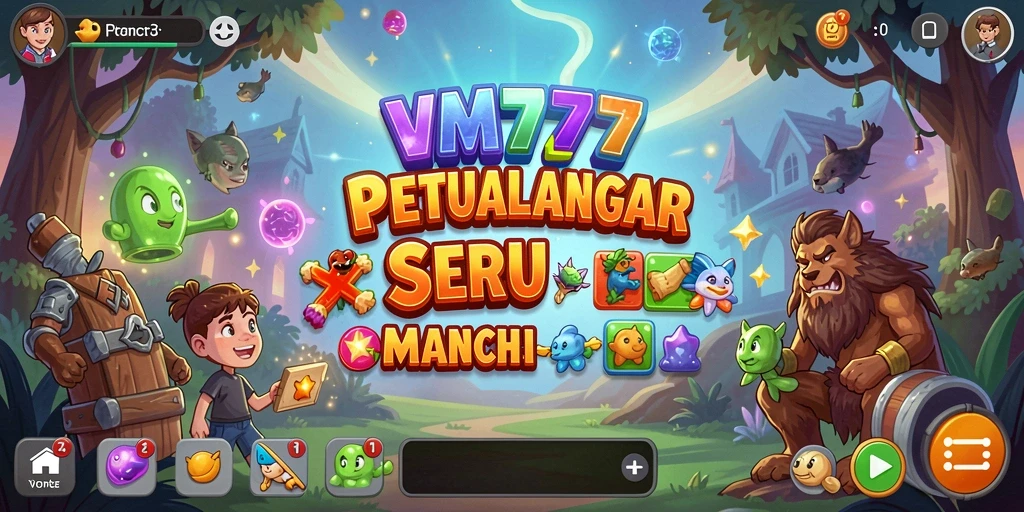 Tampilan menarik dari gameplay VM777 saat mencocokkan batu permata.