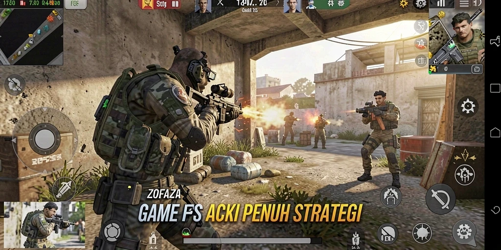 Tampilan gameplay menegangkan dalam ZOFAZA yang seru dan penuh aksi.